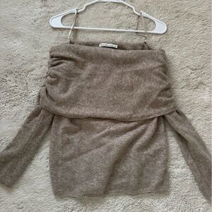 Abercrombie & Fitch Tan Off-the-Shoulder Sweater